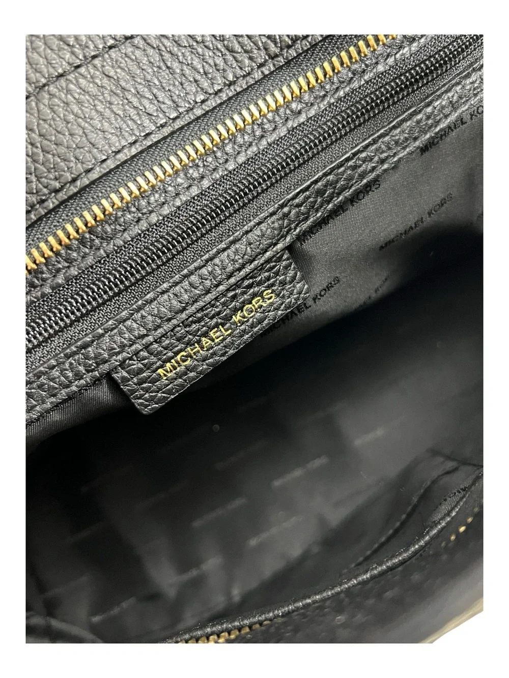 Michael Kors Black Leather Satchel with Gold MK Charm